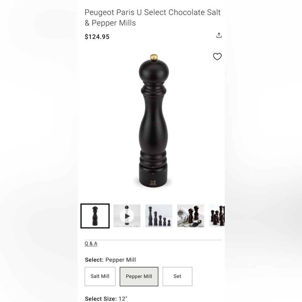 PEUGEOT PARIS 12” Chocolate Beech Wood with Walnut Stain Peppermill Orig $125